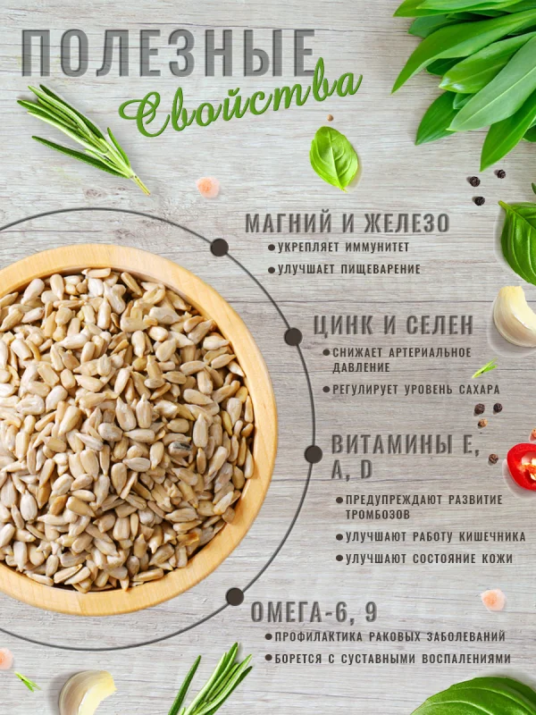 Семечки подсолнечника отборные, сырые, очищенные, 99% очистка, 1кг